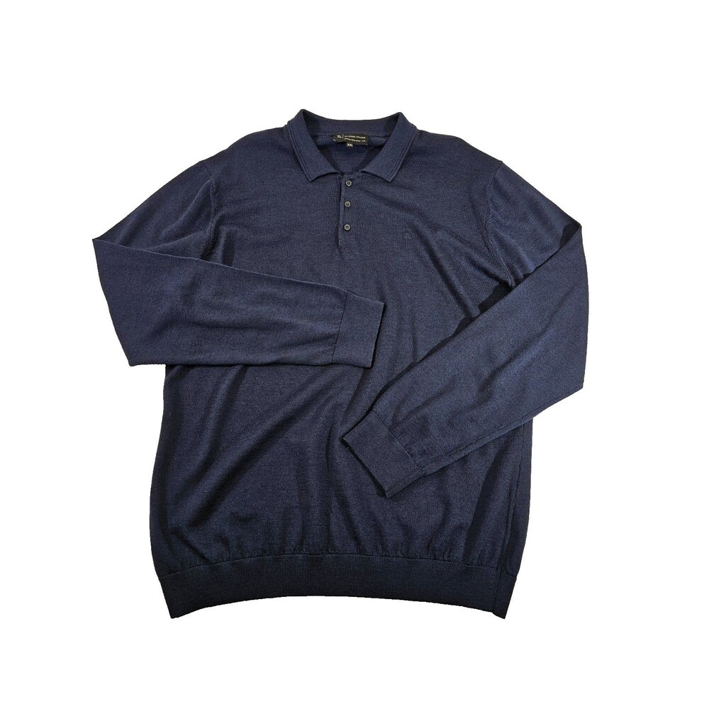 TAILORED‎ ATHLETE Men's XXL Merino Polo Shirt Wool Long Sleeve Sweater Navy Knit